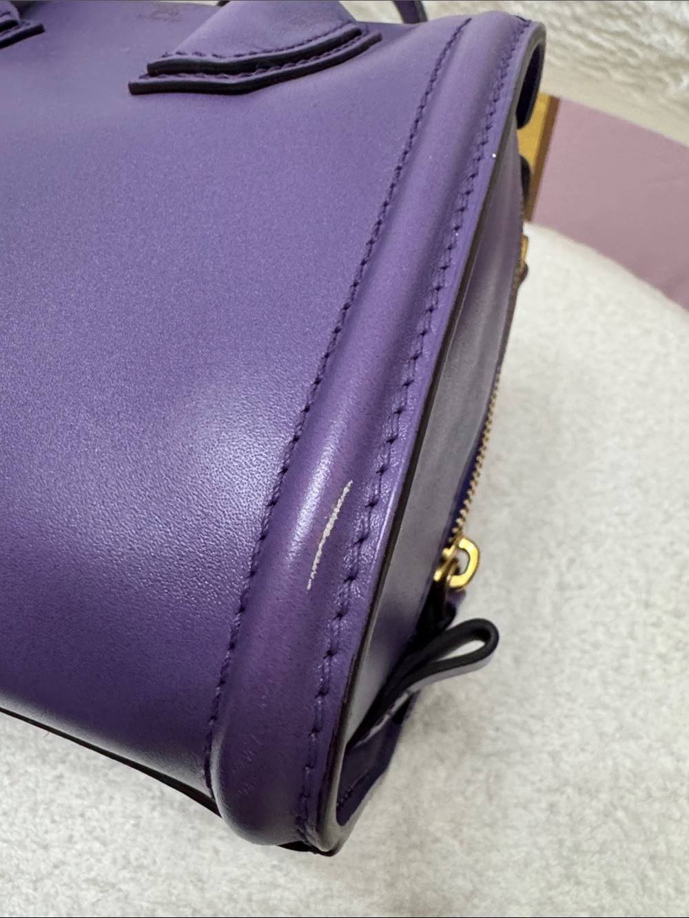 MCM Purple Leather Top-Handle Satchel with Gold Hardware - Picture 4 of 16
